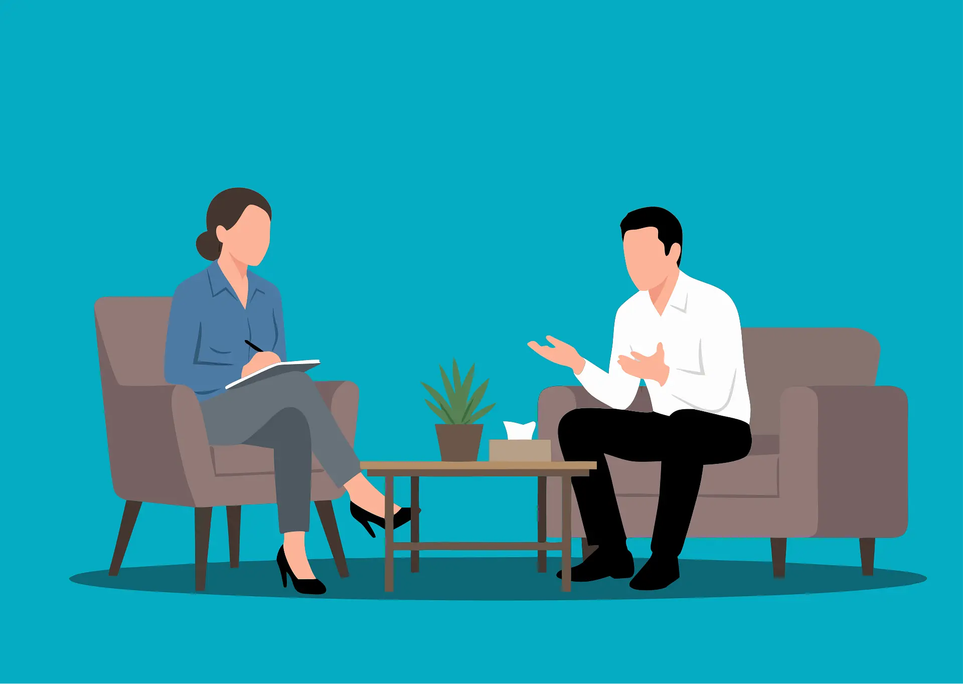 Illustration of an advisor taking notes while talking with a client